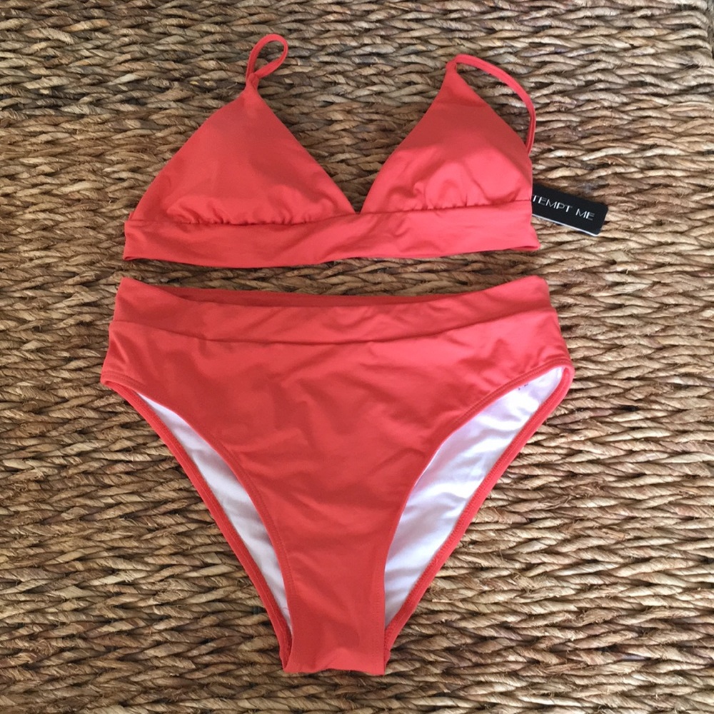 Tempt Me Coral High-Waist Bikini Set